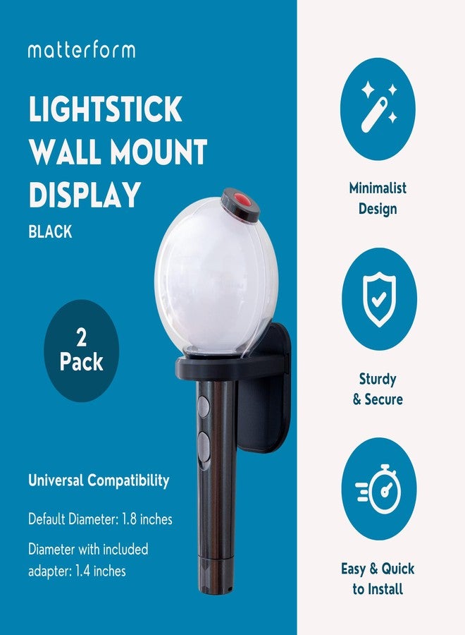 matterform Lightstick Wall Mount Holder | Display Stand for K-Pop Light Stick | Wall Mounted Lightstick Holder | Adapter Included for Universal Size Compatibility | Black (2 Pack) - Image 2